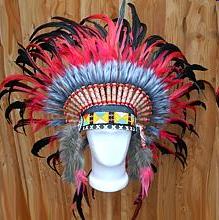 Indianer Federhaube mit langen Federn rot-schwarz