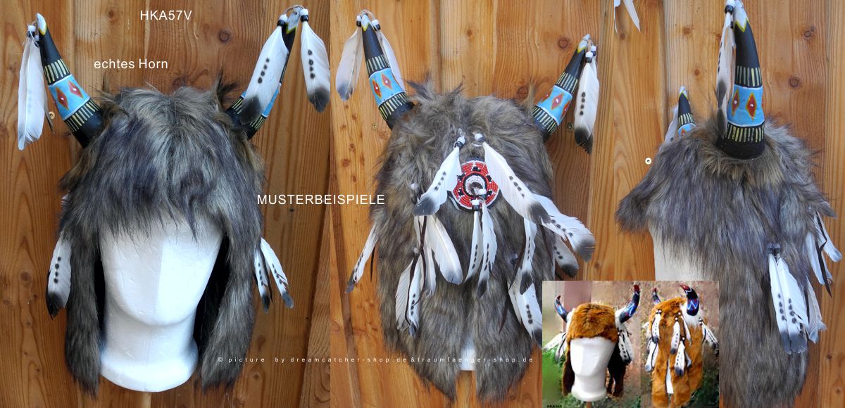 Hornkappe mit Fell Hrnerkappe Medizinmann