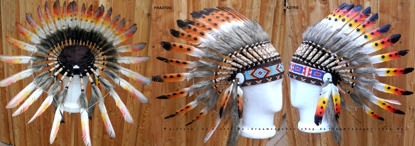 Indianer-kopfschmuck Federhaube bunte Federspitzen